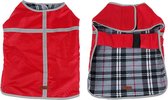 Omkeerbaar waterafstotend regenjasje met reflectors en schotse ruit ROOD - EXTRA LARGE (XL)