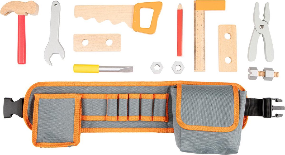 Woet® Gereedschapsriem Oranje - Houten Speelgoed - Gereedschapset met 16 Onderdelen - Educatief Rollenspel voor Kinderen - Vanaf 3 Jaar — afbeelding 7