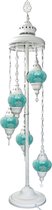 Turkse Staande Mozaïek Lamp - Unieke Witte Uitvoering - Lamp - 5 Bollen - Ø 12 cm - Hoogte 140 cm - Authentiek - Handmade - Kleurrijk Bollen - Marokkaanse Lamp - Oosterse Lamp -