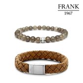 Frank 1967 7FR SET024 Armbanden Set Licht Bruin - 2 Stuks - Leer en Natuursteen - One-size - Licht Bruin / Zilverkleurig