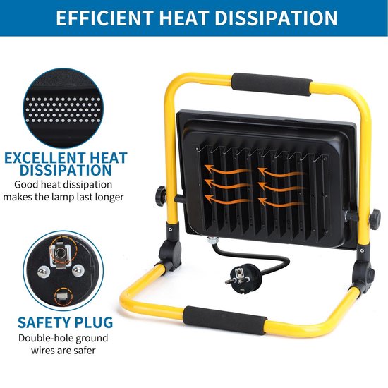 LED DE TRAVAIL À LED - ANTI-CHOC IP44 - 100W 9000LUMEN - 6500K DAYLIGHT WHITE - INCL. FICHE DE CONNEXION 150CM