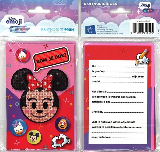 gelijktijdig Poëzie Ongeschikt Uitnodigingskaarten - Emoji - Minnie Mouse - 6st. | bol.com