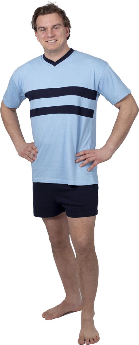 Heren Pyjama Navy Blauw V Hals Shortama - Maat L/XL