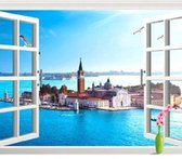 Muursticker | 3D | vinyl | kamer | raam| natuur | eiland | kerktoren | zon | zee | vakantie |uitzicht |2 van 20