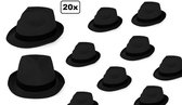 20x Festival hoed zwart met zwarte band - Hoofddeksel hoed festival thema feest feest party black and white hazes