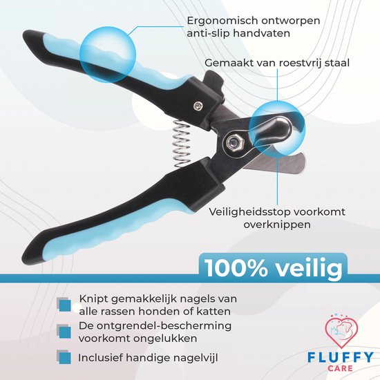 Nageknipper voor huisdieren met ergonomische anti-slip handvatten en een veiligheidsstop. Gemaakt van roestvrij staal.