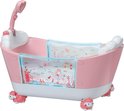 Roze Baby Annabell badkuip verlicht, met witte randen, transparante zijkanten met onderwaterdecoratie.