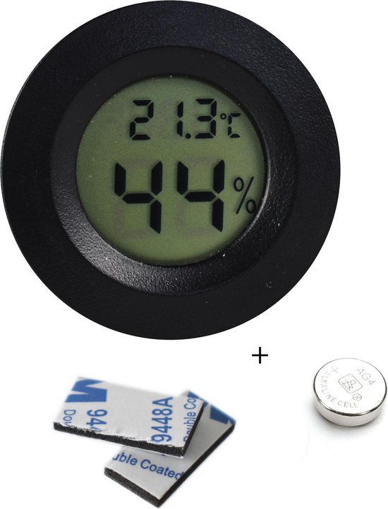 Tool Meister TM2 Thermometer & Hygrometer Luchtvochtigheidsmeter voor Binnen/Koelkast Zwart Incl batterijen