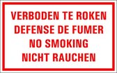 Verboden te roken tekststicker, viertalig 400 x 250 mm