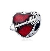 Zilveren Bedel Rode Collectie | Bedel Love Rood | Sieraad hart pijl | Bead Hart First Love | Heart Shape | Sterling zilver 925 | Kerst / Sinterklaas Cadeau Tip  | Bedels Beads | Pa