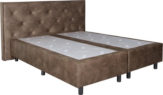 Bedden Omra - Complete boxspring - Brighton - Taupe - 200x220 cm - Inclusief Topdekmatras + Hoofdbord