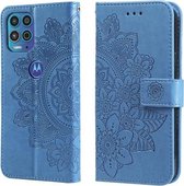Voor Motorola Moto G100/Edge S 7-bloemblaadje Bloemen Embossing Patroon Horizontale Flip PU Lederen Case met Houder & Kaartsleuven & Portemonnee & Fotolijst (Blauw)