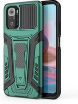 Voor Geschikt voor Xiaomi Redmi Note 10 4G War Chariot Series Armor All-inclusive schokbestendige pc + TPU-beschermhoes met onzichtbare houder (groen)