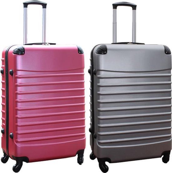 Travelerz kofferset 2 delige ABS groot - met cijferslot - 95 liter - roze - zilver
