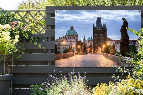 Affiche Pont Charles au petit matin avec un ciel nuageux sur le jardin de Prague 120x80 cm - Toile de jardin / Toile d'extérieur / Peintures pour l'extérieur (décoration de jardin)