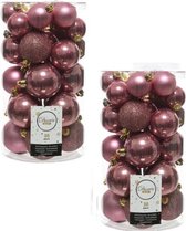 60x Oud roze kunststof kerstballen 4 - 5 - 6 cm - Mat/glans/glitter - Onbreekbare plastic kerstballen - Kerstboomversiering