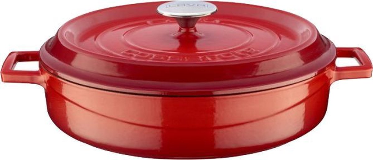 Lava Gietijzeren Braadpan Gietijzer ROOD- Inductie Stoofpot Stoofpan Ø 28 cm