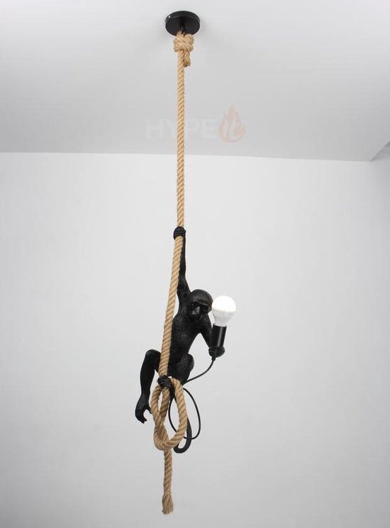 Hype it aap lamp hanglamp - 70 x 24 cm - Lamp aap aan touw - Monkey lamp - Hanglamp woonkamer - Hanglamp Slaapkamer  - E27 - Hanglamp Zwart