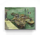 Kade met mannen die zandschuiten lossen - Vincent van Gogh - 26 x 19,5 cm - Niet van echt te onderscheiden houten schilderijtje - Mooier dan een schilderij op canvas - Laqueprint.