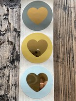 Geboorte Jongen Sluitsticker Groot XXL - Sluitzegel – Blauw / Lichtblauw / Oker Geel - Goud hart | Retro - Vintage | Verjaardag - Envelop / Label sticker | Cadeau – Gift – Cadeauzakje | Leuk inpakken - Moederdag