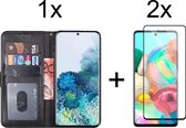 Samsung A72 Hoesje - Samsung Galaxy A72 hoesje bookcase zwart wallet case portemonnee book case hoes cover hoesjes - Full Cover - 2x Samsung A72 Screenprotector