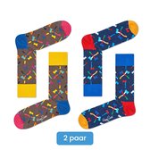 Happy Socks Axe Heren | 2 paar / 2-pack | Blauw, Bruin, Geel | Maat 41-46 – Axe edition – 2 paar Happy Socks