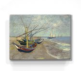 Vissersboten op het strand van Les Saintes-Maries-de-la-Mer - Vincent van Gogh - 26 x 19,5 cm - Niet van echt te onderscheiden houten schilderijtje - Mooier dan een schilderij op c