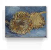 twee afgesneden zonnebloemen - Vincent van Gogh - 26 x 19,5 cm - Niet van echt te onderscheiden houten schilderijtje - Mooier dan een schilderij op canvas - Laqueprint.