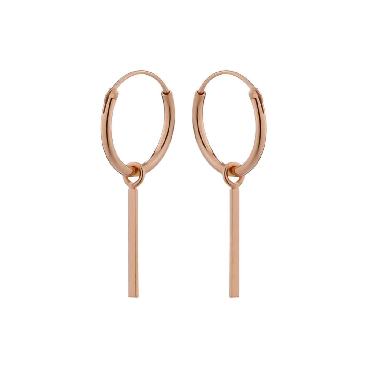 Zilveren oorbellen | Oorringen met hanger | Rose goldplated oorringen, staafje