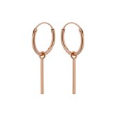 Zilveren oorbellen | Oorringen met hanger | Rose goldplated oorringen, staafje