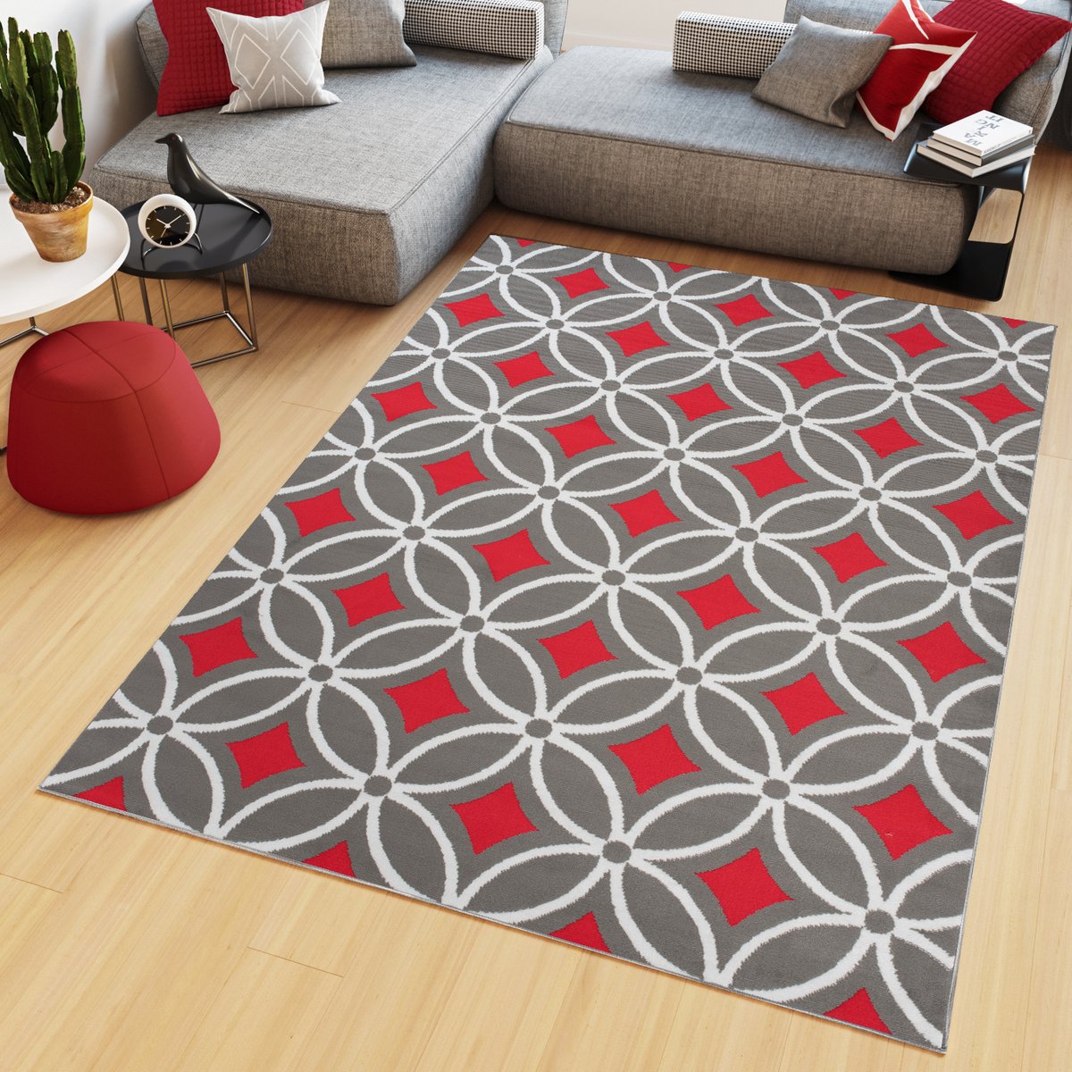 Tapiso Maya Vloerkleed Grijs Rood Slaapkamer Tapijt Maat- 200x300