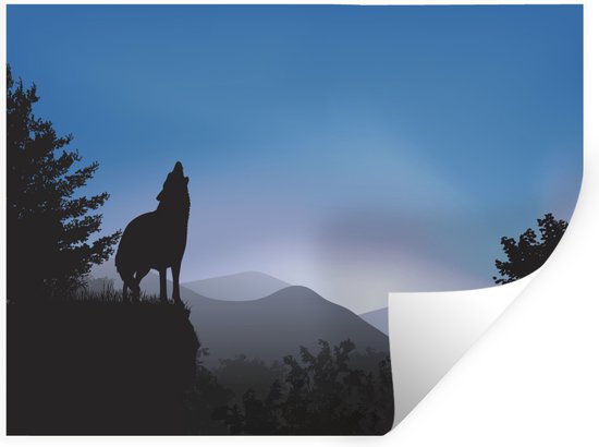 Muurstickers - Sticker Folie - Wolf - Bomen - Silhouet - 160x120 cm - Plakfolie - Muurstickers Kinderkamer - Zelfklevend Behang XXL - Zelfklevend behangpapier - Stickerfolie