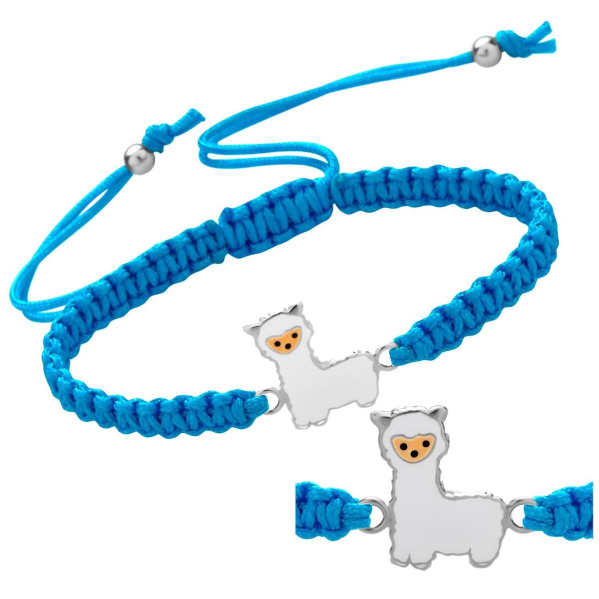 WeLoveSilver - kinder armband - zilveren alpaca - blauw katoen