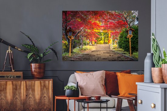 Sticker Muursticker Art asiatique - Jardin japonais par nature - 120x80 cm - feuille autocollante - sticker mural repositionnable