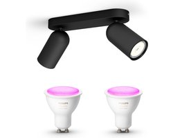 Philips Hue Pongee Opbouwspot (Zwart) - Wit en Gekleurd Licht - Plafondspot met 2 Lichtpunten -…