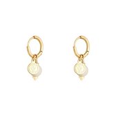Oorbellen Disco Ball - Goud - Wit - met hanger - RVS