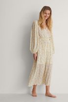 NA-KD Balloon Sleeve Overlap Structured Vrouwen Jurk - Yellow Flower - Maat EU 34