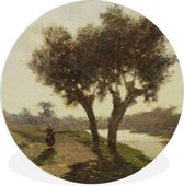 Paysage avec deux arbres - Peinture de Paul Joseph Constantin Plaque murale en plastique circulaire