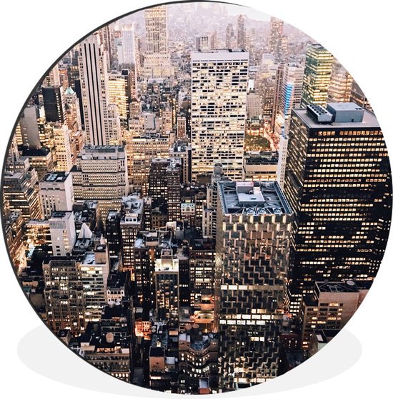 WallCircle - Wandcirkel - Muurcirkel - Manhattan van boven - Aluminium - Dibond - ⌀ 90 cm - Binnen en Buiten