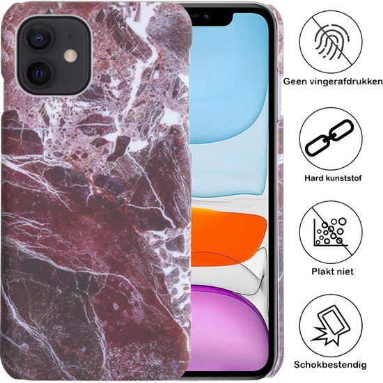 Coque iPhone 11 Marble Hardcover Fashion Case Sleeve - Coque iPhone 11 Marble Coque Rigide - Rouge x Wit
