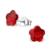 Aramat jewels ® - Zilveren oorbellen bloem glitter rood 925 zilver 8mm