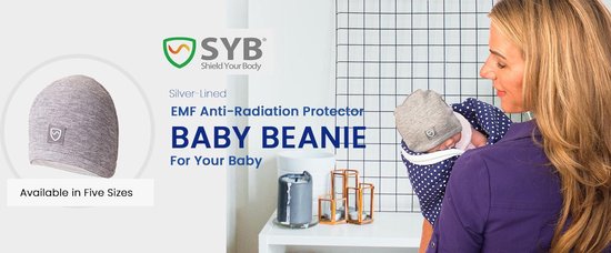 SYB Baby Beanie, Silver-Lined mutsje - beschermt je babys hoofdje 99,9% tegen straling - 3 tot 6 maand