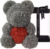 Rozen teddybeer van Grijze kunstrozen van 25cm Valentijnsdag /Moederdag /Verjaardag/ rose bear/ bloemen beer / teddy beer