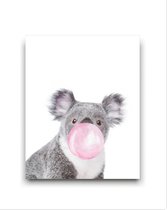 Schilderij  Koala met Roze Kauwgom - Kinderkamer - Dieren Schilderij - Babykamer / Kinder Schilderij - Babyshower Cadeau - Muurdecoratie - 40x30cm - FramedCity