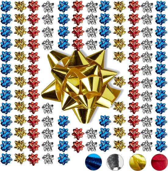 noeuds cadeaux relaxdays - starbows - lot de 100 - noeuds décoratifs colorés