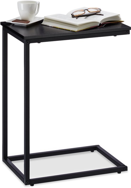 Bijzettafel zwart - U-vorm met metalen onderstel - 61 cm hoog - Bol