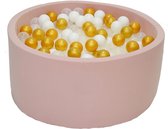 Ballenbak Roze 90x40 met 250 ballen Wit, Transparant, Goud