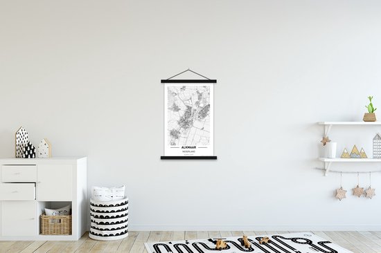 Carte de la ville affiche textielposter Alkmaar lattes noires - Carte 60x90 cm - Tirage photo sur plaque scolaire (décoration murale salon / chambre)