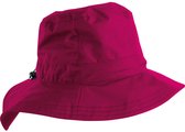 Fuchsia dames regenhoed met brede rand en verstelbaar koord.