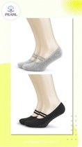 Yogo - Chaussettes Pilates |Chaussettes pour femmes | gym Fitness |Coton | Antidérapant - Poignées en silicone | Confortable | Doux | Élégant 35 - 38 | 1 paire | gris|